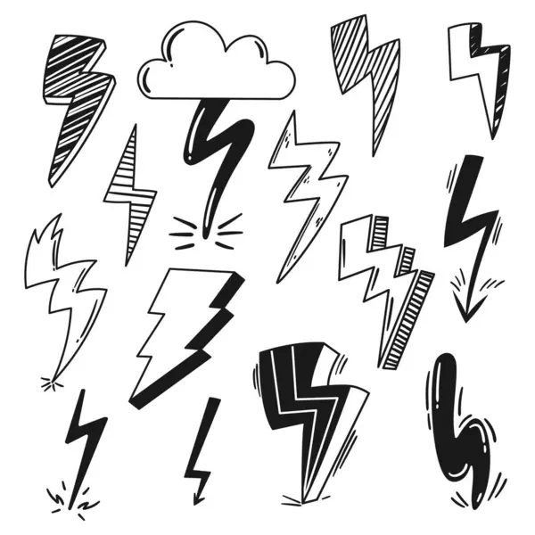 Black White Lightning Icons Set Collection Electrifying Symbols Capturing Power — Stock Vector