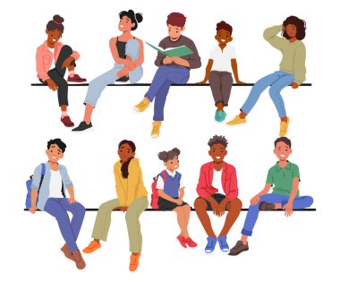 Mutlu Çocuk Karakterleri, keyifli bir sohbete dalmış ya da okuyor, gülümsemeleri saf mutluluk, tasasız çocukluk, masumiyet, arkadaşlık saçıyor. Çizgi film İnsanları Vektör İllüstrasyonu