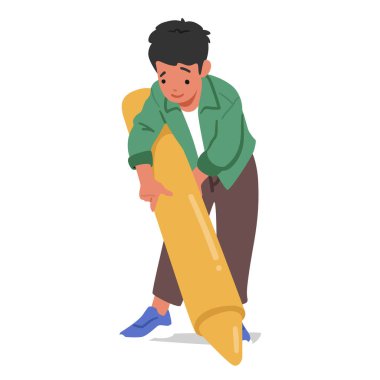 Genç çocuk büyük bir boya kalemiyle heyecan verici bir şekilde sanat yaratıyor, hayal gücü tuvali canlı renkler ve sınırsız yaratıcılığı ve neşesiyle doldururken vahşileşiyor. Çizgi film İnsanları Vektör İllüstrasyonu