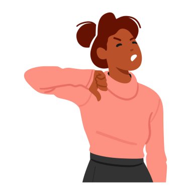 Tatmin Olmayan Kadın Karakteri. Kadın sert bir şekilde onaylamadığını ifade eder, sert bir jestle, yüzü bariz bir küçümseme ya da hoşnutsuzlukla eğilir. Çizgi film İnsanları Vektör İllüstrasyonu