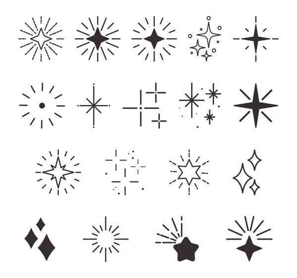 Twinkling Stars Icons Collection Objetos Celestiales Blancos Negros Símbolos Estrella — Vector de stock