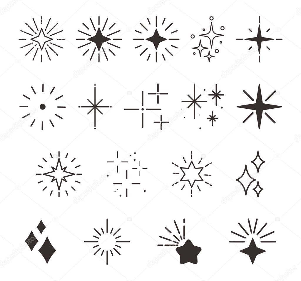 Twinkling Stars Icons Collection. Black and White Celestial Objects, Shimmering Star Symbols, Flare Effects, That Add A Touch Of Magic To Designs, Evoking Beauty Of A Starry Night. Vector Illustration