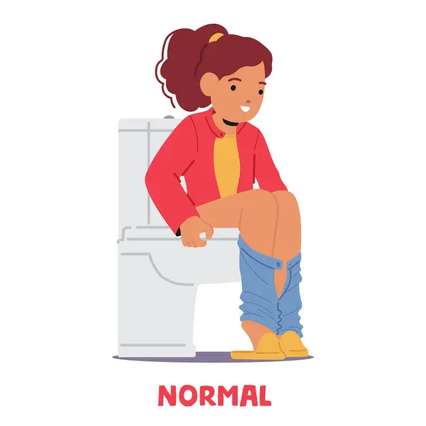 Bambino Ragazza Personaggio Con Uno Sgabello Tipico Seduto Sulla Toilette — Vettoriale Stock