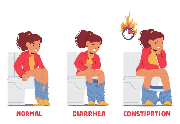 Illustrazione Infografica Varie Forme Feci Nei Bambini Sano Diarrea Costipazione — Vettoriale Stock