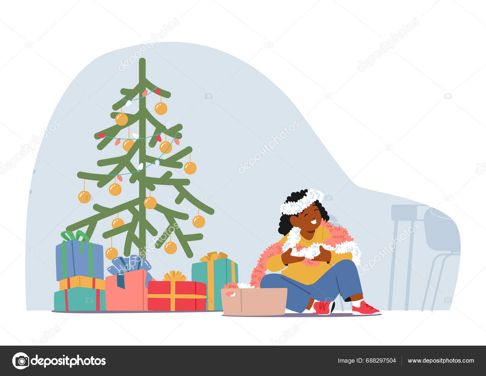Joyful Kid Character Play Tinsel Child Adorns Sparkling Christmas Tree joyful-kid-character-play-tinsel-child-adorns-sparkling-christmas-tree