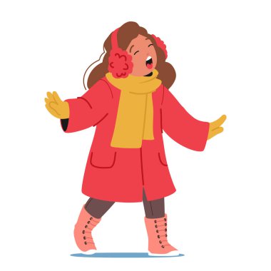 Neşeli Çocuk, Kış Giysisinde Sarılı, Neşeli Noel Şarkıları Söylüyor. Küçük Kız Karakteri, Yürek ısıtan Melodi ve Parlayan Gülümseme ile Bayram Ruhu 'nu yayıyor. Çizgi film İnsanları Vektör İllüstrasyonu