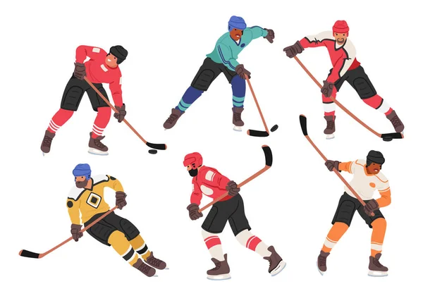 Swift Hockey Players Ice Postavičky Pulzujících Dresech Divoce Pronásledovat Puk — Stockový vektor