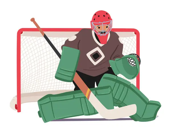 Divoký Hokejový Brankář Střeží Síť Odhodláním Zastrašování Ozubení Maskovaný Soustředěný — Stockový vektor