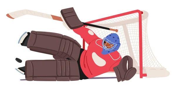 Oblečený Ochranném Oblečení Hokejový Brankář Bránit Síť Maskované Odhodlání Vyrovnaný — Stockový vektor