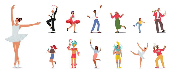 Des Personnes Vivantes Dansent Joyeusement Déplaçant Rythme Avec Une Énergie — Image vectorielle