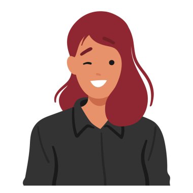 Neşeli kadın neşe saçıyor, neşeli bir göz kırpması ve sıcak bir gülümseme, yüz ifadesi mutluluk ve pozitif enerji yayıyor, bulaşıcı bir zevk hissi yaratıyor. Çizgi film İnsanları Vektör İllüstrasyonu