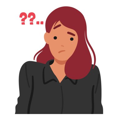 Kafası karışmış, kaşları çatılmış ve dudakları sorgulanan bir ifade oluşturmuş, sanki belirsizliklerin arasında kaybolmuş gibi. Dişi Karakter Cevapları Düşüncelerinde Arıyor