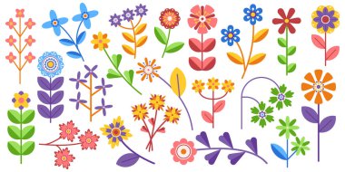 Canlı ve çetrefilli Geometrik Çiçekler Koleksiyonu simetrik güzelliğiyle büyülenir. Kalın Şekiller ve Canlı Renkler bir araya gelerek modern ve göz alıcı bir çizgi film çizer çiçek seti oluşturur.