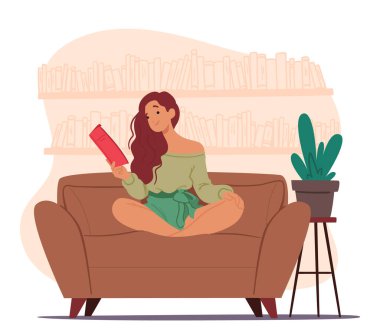 Kitap okumaya dalmış tatlı bir kadın, sayfalardan büyülenmiş gözleri, entellektüel merakı ve bilgisini genişletme tutkusuna kapılmış bir karakter. Çizgi film İnsanları Vektör İllüstrasyonu