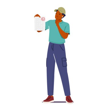 Siyahi Öğrenci Karakteri, C testinin sonucunu, ifadesini, geliştirmesi gereken hayal kırıklığı ve kararlılığın bir karışımını engelliyor. Çizgi film İnsanları Vektör İllüstrasyonu