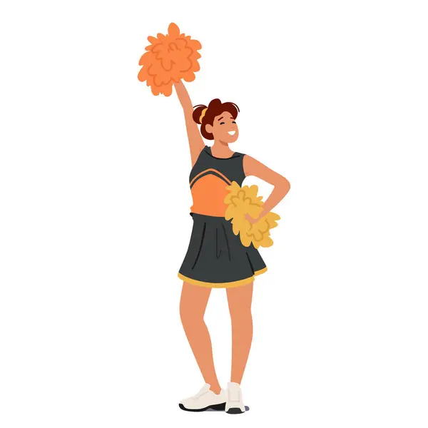 Personaje Cheerleader Girl Colores Vibrantes Pompones Giratorios Con Entusiasmo Infeccioso — Vector de stock