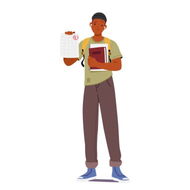 Ümitsiz Öğrenci Karakteri, F testi sonucunu, hayal kırıklığını ve akademik performansla ilgili endişelerini yansıtan ifadesini gözler önüne seriyor. Çizgi film İnsanları Vektör İllüstrasyonu