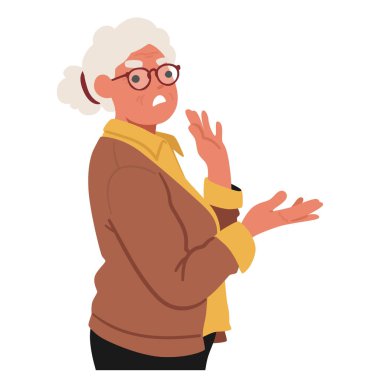 Kükremiş Brow ve delici bakışlı yaşlı kadın derin hoşnutsuzluğunu gösterdi. Yüzündeki çizgiler dile getirilmemiş hayal kırıklığı ve hoşnutsuzluğu dile getiriyor. Çizgi film Vektör İllüstrasyonu