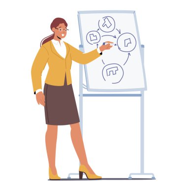 Kadın işletme koçu, bilgelik, motivasyon ve uzmanlık vasıtasıyla diğer kadınlara stratejik rehberlik, teşvik ve gelişim sağlar. Çizgi film İnsanları Vektör İllüstrasyonu