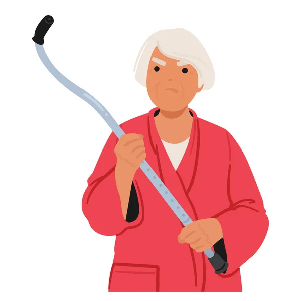 Fierce Senior Woman Wielding Her Cane Determined Warrior Eyes Ablaze — Stock Vector