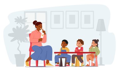 Konuşma terapisti anaokulu öğrencilerini işe alıp alfabe eğlencesi yaratıyor. Oyun, Şarkılar ve Görseller, Foster Dil Becerileri, Eklem ve İletişim, Edebiyat Geliştirme için güçlü bir temel oluşturmak,