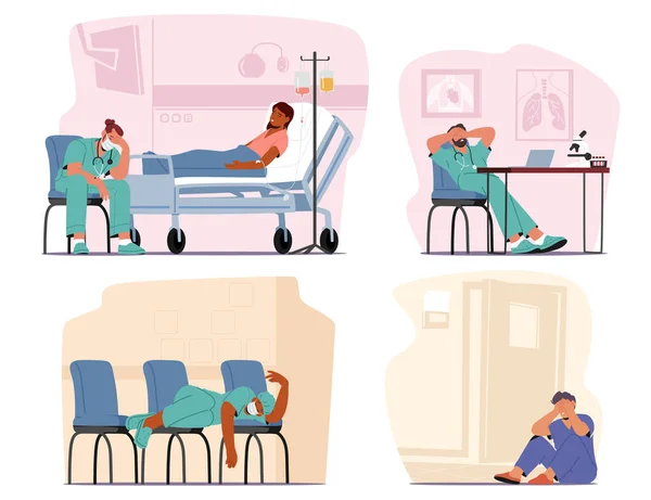 Les Médecins Épuisés Accablés Par Poids Leurs Responsabilités Portent Des — Image vectorielle