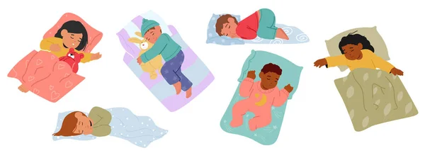 Peaceful Children Characters Sleep Nestled Dreams Soft Breaths Gentle Sighs — Stock Vector