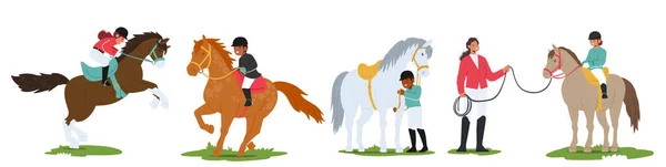 Children Joyfully Trot Gentle Horses Laughter Echoing Open Air Guided — Stock Vector