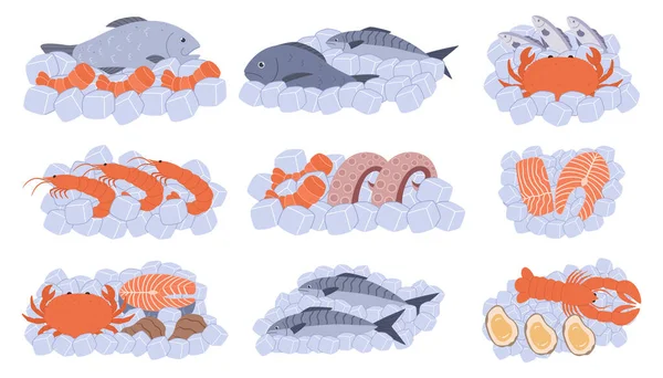 Meeresfrüchte Eingebettet Unberührtes Eis Verlockende Anzeige Der Schätze Des Ozeans — Stockvektor