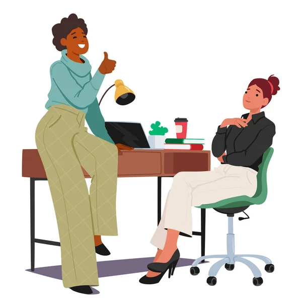 Woman Engaged Focused Discussion Her Colleague Office Characters Exchanging Ideas — Stock Vector