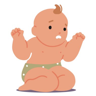 Yerde üzgün yüzüyle oturan, titreyen dudakları, ağlayan gözleri ve sıkıntıları ileten yükselmiş bir Kaz ve teselli için yalvaran bir bebek. Bebek ya da Yürüyen Karakter Duyguları. Çizgi film İnsanları Vektör İllüstrasyonu