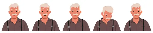 Old Man Facial Emotions Set Senior Grey Haired Male Character — Stock Vector