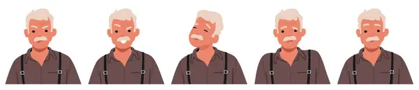 Old Man Face Affiche Une Riche Tapisserie Émotions Personnage Masculin — Image vectorielle