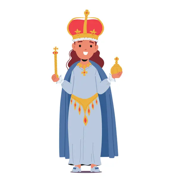 Bambina Vestita Come Una Principessa Regina Personaggio Indossare Scintillante Corona — Vettoriale Stock