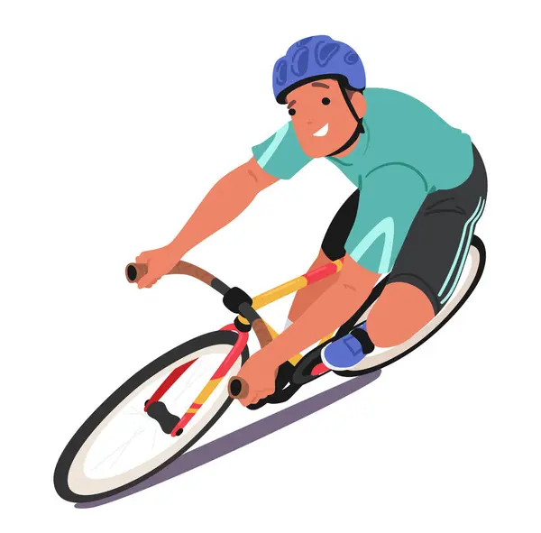 Sportsman Cyclist Character Donned Vibrant Gear Rides His Bike Beaming — Stock Vector