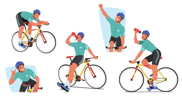 Sportler Radfahrer Charakter Mit Entschlossenheit Ins Gesicht Geätzt Fährt Sein — Stockvektor