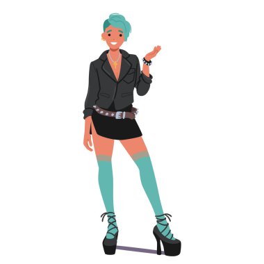 Punk Woman Subculture, Bold Rebellious Fashion, Vibrant Hair And Diy Attitude. Embracing Nonconformity, Challenge Norms With Punk Music And Anarchic Style. Character Cartoon People Vector Illustration clipart