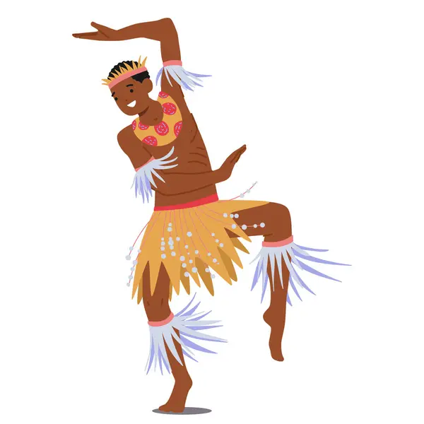 Africano Masculino Personagem Dançarino Tribal Traje Tradicional Vibrante Move Com — Vetor de Stock