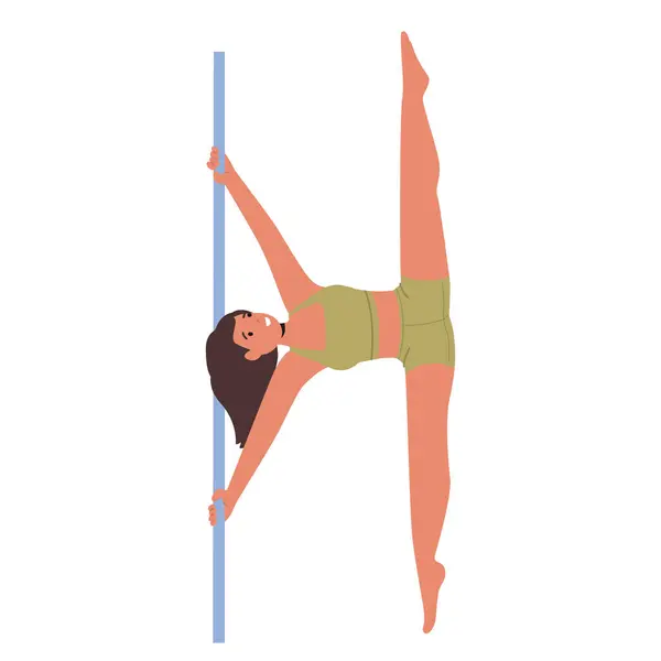 Pole Dancer Girl Combines Strength Grace Flexibility Gracefully Swirling Pole — Stock Vector