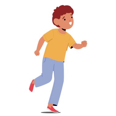 Küçük Çocuk Karakteri Neşeyle Kaçar ve Kaçar, Kahkahaları Havada Yankılanır, Beyaz Arkaplanda İzole edilmiş Çocukluk Özgürlüğünün Özünü somutlaştırır. Çizgi film İnsanları Vektör İllüstrasyonu