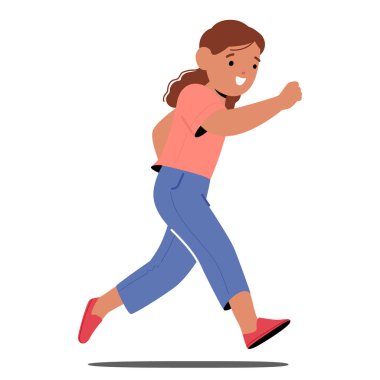 Oyun parkında koşan neşeli kız. Çocuk Karakteri, Baharda ya da Yaz Saati 'ndeki Açık Hava Oyunları ve Faaliyetleri sırasında, Beyaz Arkaplan' da tecrit edilmiş bir şekilde Güler ve Koşardı. Çizgi film İnsanları Vektör İllüstrasyonu