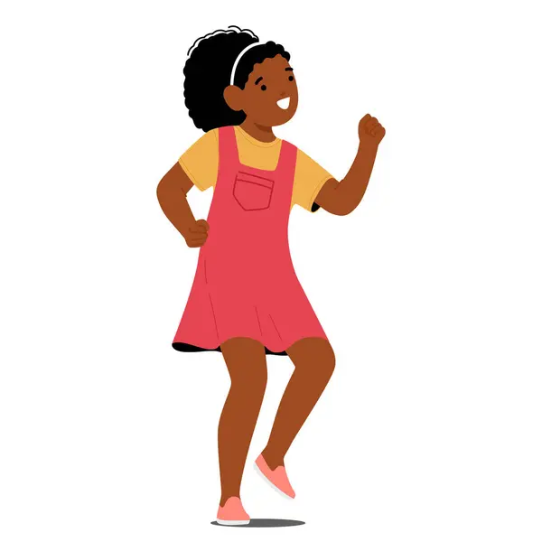 Персонаж Молодой Черной Девушки Красном Солнцезащитном Платье Бросается Быстро Кудри — стоковый вектор