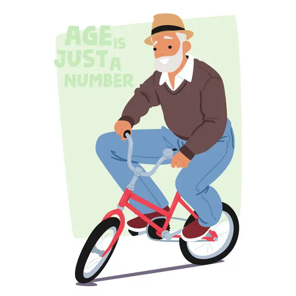 Elderly Gentleman Riding Child Bike Gleeful Carefree Old Male Character — Stock Vector