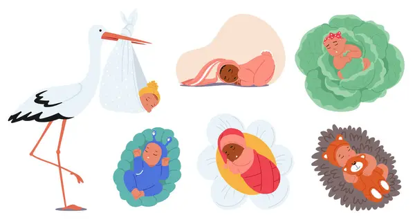 Conjunto Encantadoras Ilustrações Vetoriais Com Bebês Serenos Várias Configurações Adoráveis Ilustração De Stock