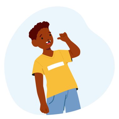 Genç Çocuk gururla kayıp ön dişini gösteriyor, rahat sarı bir tişörtle sırıtıyor. Neşeli Davranışları Önemli Bir Çocukluk Kilometre Taşı Yakalıyor, Neşe ve Masumiyet Parlıyor, Vektör