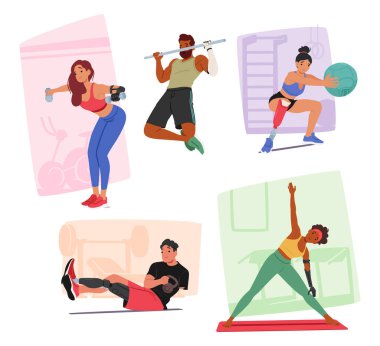 Engelli Karakterler Grubu çeşitli spor salonları, spor salonları ve etkinlikleri düzenliyor. Protez ve taşınabilirlik destekli erkekler ve kadınlar ağırlık kaldırmak ve yoga yapmak gibi egzersizlere dahil oldular.