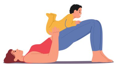 Anne yerde uzanıp bebeği bacaklarında yoga yapıyor. Çizgi film anne karakteri çocuğuyla bağ kurarken eğlenceli bir egzersiz yapar. Spor, aile, oyuncu etkileşimi konularını aktarır.