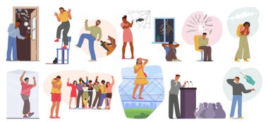 Çeşitli Fobilerin ve Korkuların Çizgi Filmi. İnsanlar Karanlık, Toplum Konuşması, Yükseklik ve Klostrofobiye Tepki Veriyor. Büyüleyici Karakterler vasıtasıyla Anksiyete ve Paranoyanın Duygusal Portresi