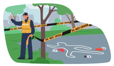 Polis memuru olay mahallini bantla kapatmıyor, cesede ve yerdeki kanıt izlerine erişimi engelliyor. Sahne Uyarı, Soruşturma ve Kanun Uygulama Protokollerini Vurguluyor