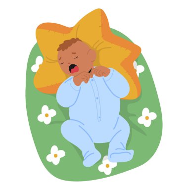 Sevimli yeni doğmuş bebek bebek bebek ağlayarak ağlıyor beşik yastık illüstrasyonunda yatarken gözyaşlarına boğuluyor. İhmal edilmiş çocuk çığlık atıyor gözyaşları döküyor yorgun ve üzgün hissediyor.